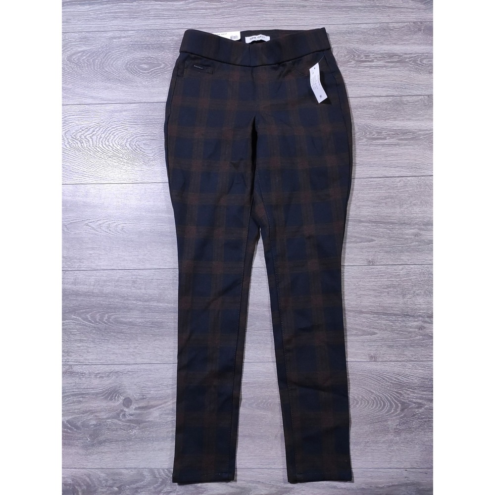 Nine West Pants Adult X-Small Orange Black Plaid Pull On Heidi Skinny Womens